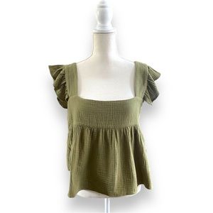 Kourt Kiana Olive Green Flutter Short Sleeve Top Size Large